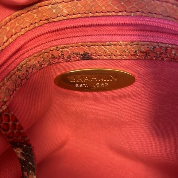 Brahmin hot pink woven purse with snake skin straps. - Picture 10 of 14